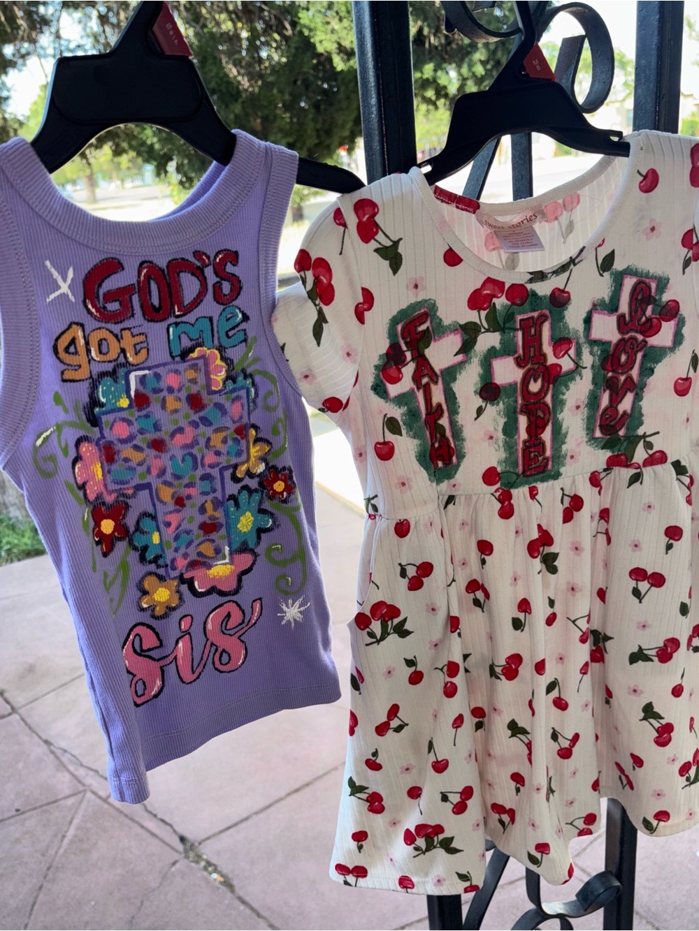 Hand Crafted Lavender Girls Tank Top with Multicolor Cross Graphic